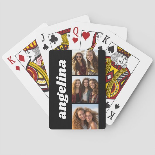 Trendy 3 Fotos und Chunky Name - Schwarz Spielkarten (Rückseite)