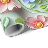 Trendy 3D Floral Daises | Moderne farbenfrohe Girl Geschenkpapier (Rolleneckpunkt)