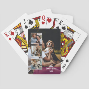 Trendy 4 Foto Collage Family Name Black Poker Car Spielkarten