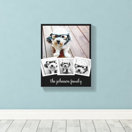 Trendy 4 Foto Collage Script Name White Black Can Leinwanddruck (Insitu (Holzboden))