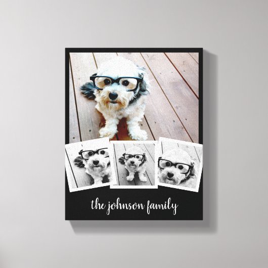 Trendy 4 Foto Collage Script Name White Black Can Leinwanddruck (Vorderseite)