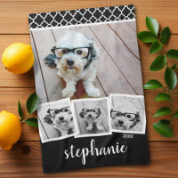 Trendy 4 Foto Collage Script Name White Black