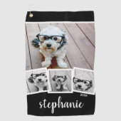 Trendy 4 Foto Collage Script Name White Black Golfhandtuch (Vorderseite)