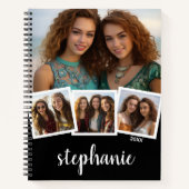 Trendy 4 Foto Collage Script Name White Black Notizblock (Vorderseite)