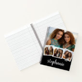 Trendy 4 Foto Collage Script Name White Black Notizblock (Innenseite)