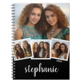 Trendy 4 Foto Collage Script Name White Black Notizblock (Vorderseite)