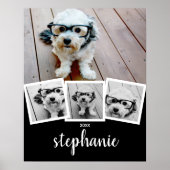 Trendy 4 Foto Collage Script Name White Black Poster (Vorne)