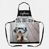 Trendy 4 Foto Collage Script Name White Black Schürze (Vorderseite)