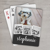 Trendy 4 Foto Collage Script Name White Black Spielkarten
