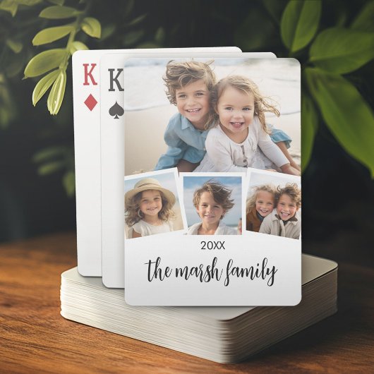 Trendy 4 Foto Collage Script Name White Black Spielkarten