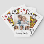 Trendy 4 Foto Collage Script Name White Black Spielkarten (Rückseite)