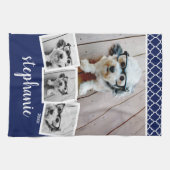 Trendy 4 Foto Collage Script Name White Blue Geschirrtuch (Horizontal)