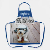 Trendy 4 Foto Collage Script Name White Blue Schürze (Vorderseite)