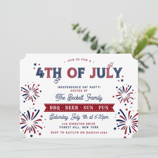 Trendy 4. Juli Unabhängigkeitstag Party Einladung (Stehend Vorderseite)