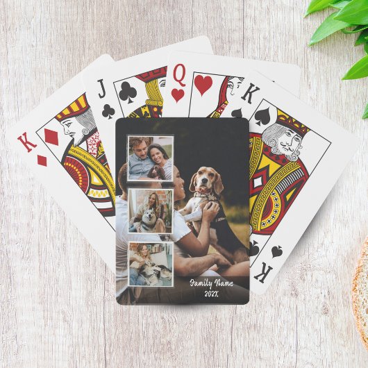 Trendy 4 Photo Collage Family Name Black Poker Car Spielkarten
