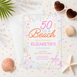Trendy 50. Beach Geburtstagsfeier Einladung