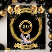 Trendy 50 Birthday Banner Sparkle Silver High Heel Wandteppich