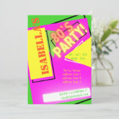 TRENDY 80er FLUORO NEON FARBFARBIG RETRO FUN GEBUR Einladung (Stehend Vorderseite)