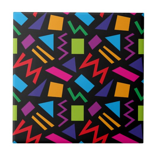 Trendy 80er Pattern Black Fliese (Vorderseite)
