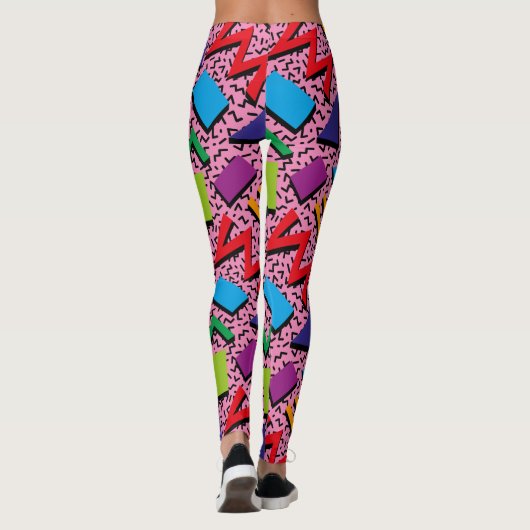 Trendy 80er Pattern farbenfrohe rosa Leggings (Rückseite)
