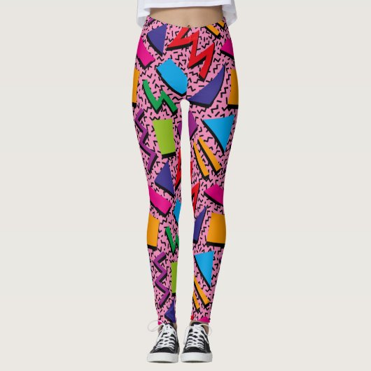 Trendy 80er Pattern farbenfrohe rosa Leggings (Vorderseite)