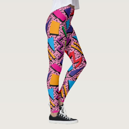 Trendy 80er Pattern farbenfrohe rosa Leggings (Rechts)