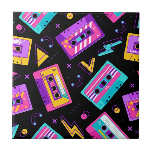 Trendy 80er Retro Cassette Pattern Fliese (Vorderseite)