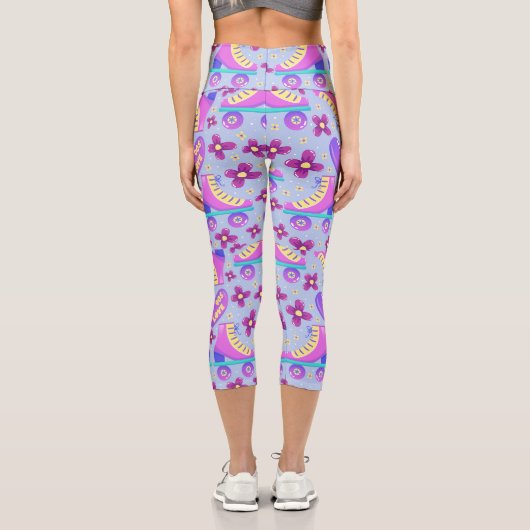 Trendy 90er Roller Skate neon Theme Capri Leggings (Rückseite)
