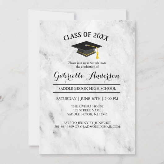 Trendy Abschluss aus weißem Marmor Einladung (Vorderseite)