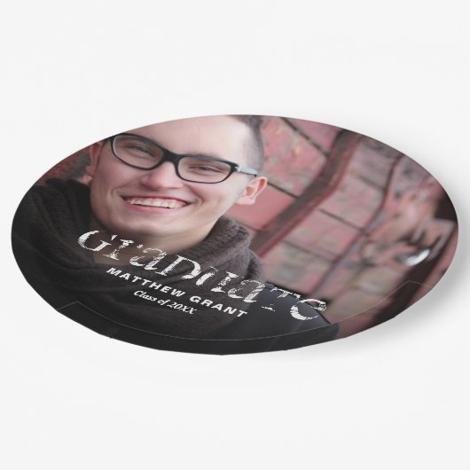 Trendy Abschluss Celebration Foto Pappteller (Schrägansicht)