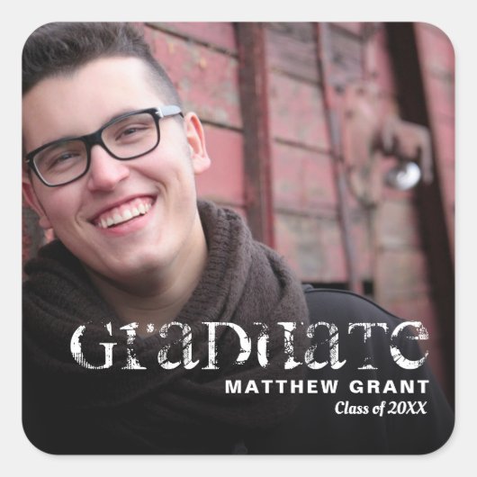 Trendy Abschluss Celebration Foto Quadratischer Aufkleber (Vorderseite)