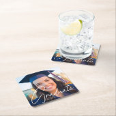 Trendy Abschluss Foto Weißes Skript-Party Rechteckiger Pappuntersetzer (Vor Ort)