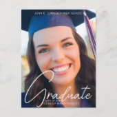 Trendy Abschluss Foto White Script Overlay Postkarte (Vorderseite)