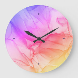 Trendy Abstract Pink Orange and Purple Ink Art Große Wanduhr