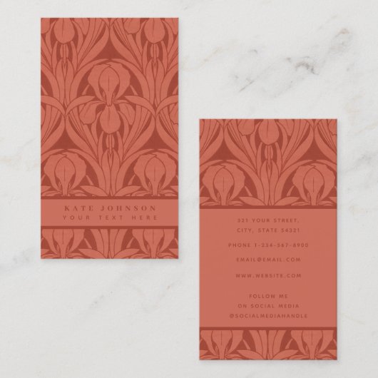 Trendy Abstract Retro Vintage Floral Terracotta Visitenkarte (Vorne/Hinten)