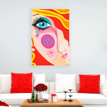Trendy Abstract Whimsical Artsy Face Eye Canvas Leinwanddruck<br><div class="desc">Trendy Whimsical Artsy Face original illustration. A bold modern artwork with female quirky face with red and yellow hair and big blue eye. An original artwork by Fotografixgal Designs.</div>