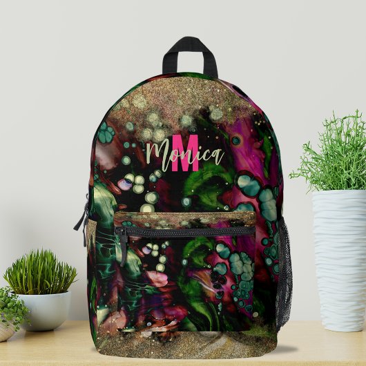 Trendy Abstrakt Bio Gold Glitterie Mit Monogramm Bedruckter Rucksack