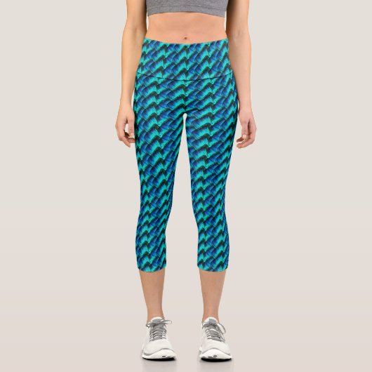 Trendy Abstrakt Geometric Angular Blue Pattern Capri Leggings (Vorderseite)