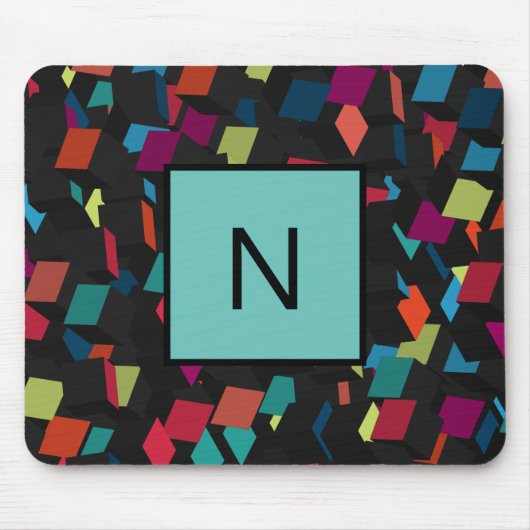 Trendy Abstrakt Geometric Cube Pattern Monogram Mousepad (Vorne)