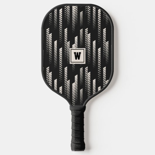 Trendy Abstrakt Geometric Strip Mit Monogramm Pickleball Schläger (Vorderseite)