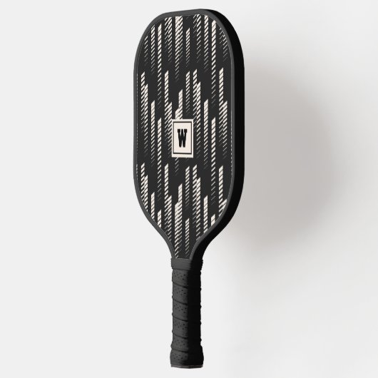 Trendy Abstrakt Geometric Strip Mit Monogramm Pickleball Schläger (Links)