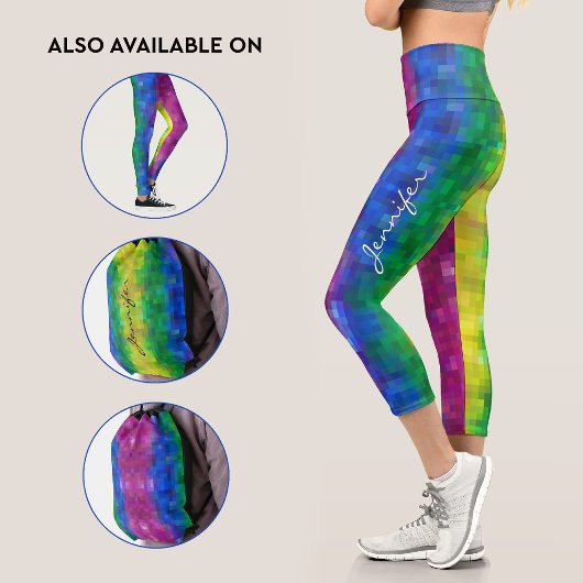 Trendy Abstrakt Gradient Rainbow Pixel Art Muster Capri Leggings