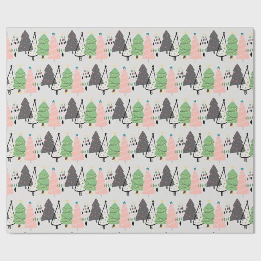 Trendy Abstrakt Modern Christmas Trees Pattern Geschenkpapier (Flach)