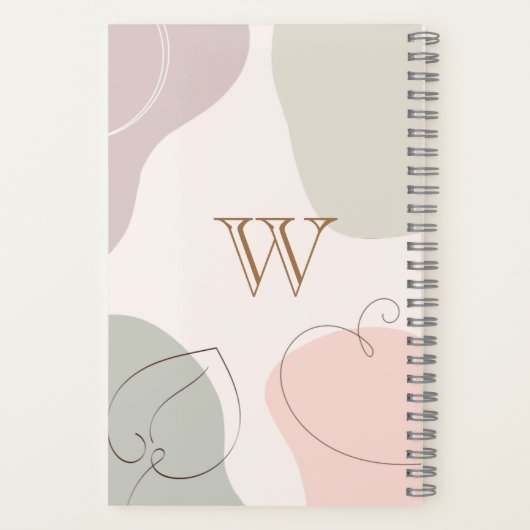 Trendy Abstrakt Shape Sketched Leaf Heft Monogram Notizblock (Rückseite)