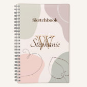Trendy Abstrakt Shape Sketched Leaf Heft Monogram Notizblock (Vorderseite)
