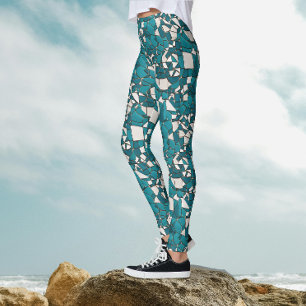 Trendy Abstrakt Türkis Mosaic Geometric Muster Leggings