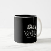 Trendy Activist Stay Woke Black and White Zweifarbige Tasse (VorderseiteRechts)