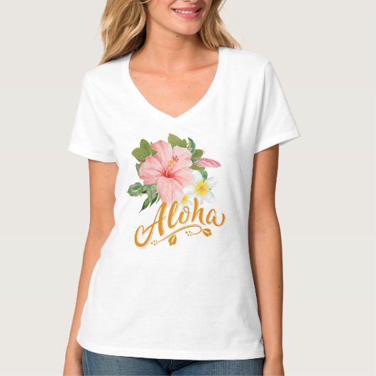Trendy Aloha Hawaii Tropical Beach Hibiskus T-Shirt (Vorderseite)