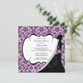 Trendy Amethyst Damask Brautparty Einladung (Stehend Vorderseite)