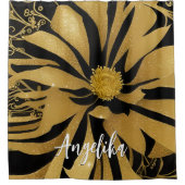 Trendy and Chic Floral Black and Gold Name Duschvorhang (Vorderseite)